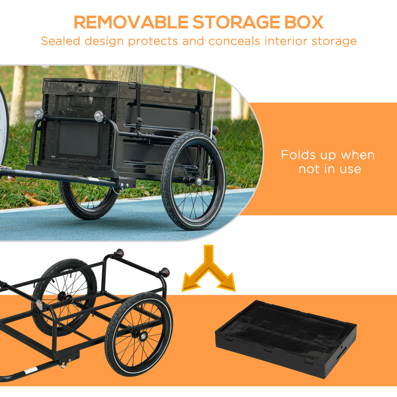 HOMCOM Bicycle Trailer with 65L Foldable Storage Box and Pneumatic Tyres, Blue