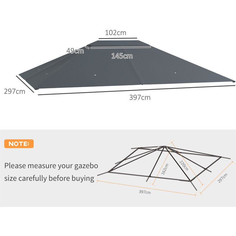 Outsunny 3 X 4m Gazebo Canopy Replacement Gazebo Roof Cover - Grey