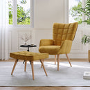 Livingandhome Yellow Linen Armchair with Matching Footstool