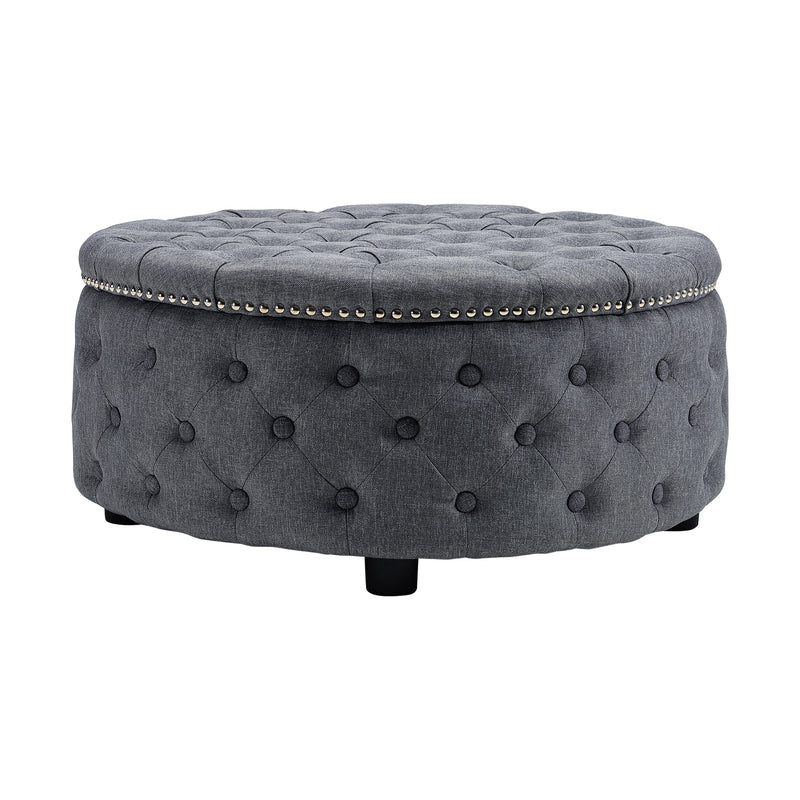 Livingandhome Stylish Round Ottoman with Nailhead Trim