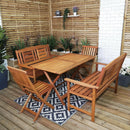 Outdoor 6 Person Folding Rectangular Wooden Garden Dining Table Chairs and 2 Benches Set