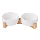 Livingandhome Bamboo Double Ceramic Bowls Pet Feeder