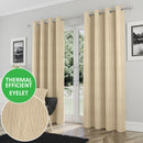 Enhanced Living Goodwood Cream Thermal, Energy Saving, Dimout Eyelet Curtains with Wave Pattern - Pair