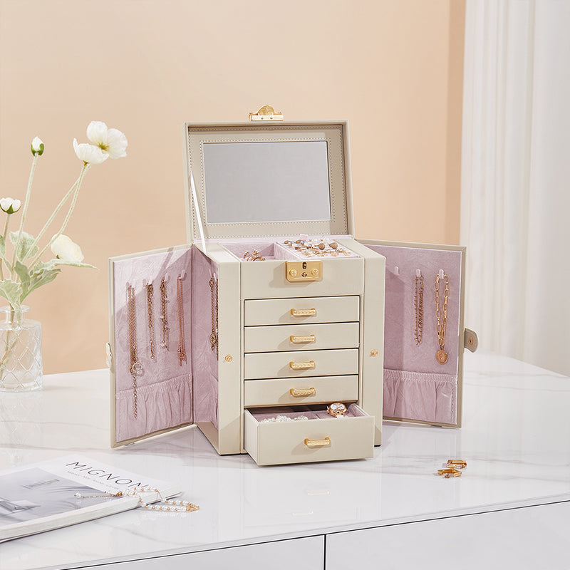 Sheonly Faux Leather Jewellery Storage Box with Mirror