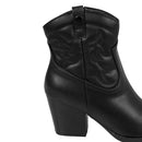 Embroidered Pointed Toe Cowboy Ankle Boots with Block Heel