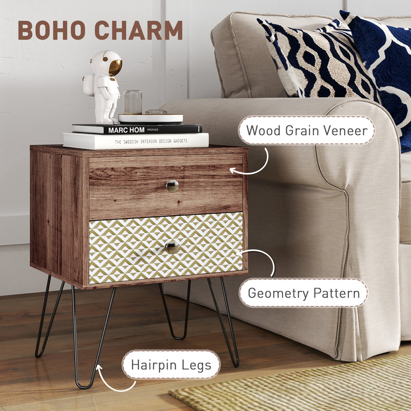 HOMCOM 2-Drawer Nightstand, Sofa Bedside Table for Living Room, Bedroom