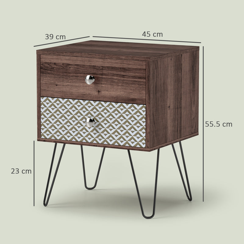 HOMCOM 2-Drawer Nightstand, Sofa Bedside Table for Living Room, Bedroom