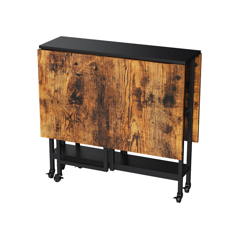 Livingandhome Folding Dining Table with Wheels and Storage Shelves