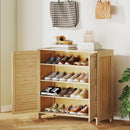 HOMCOM Bamboo Shoe Cabinet with Louvered Doors 14 Pairs Shoe Storage Cabinet