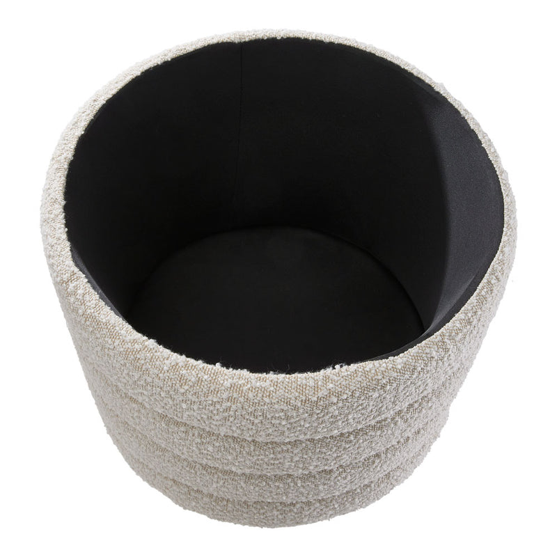 Livingandhome Beige Upholstered Round Storage Ottoman