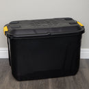 110L Heavy Duty Lockable Stackable Storage Chest Trunk on Wheels with Clips in Black