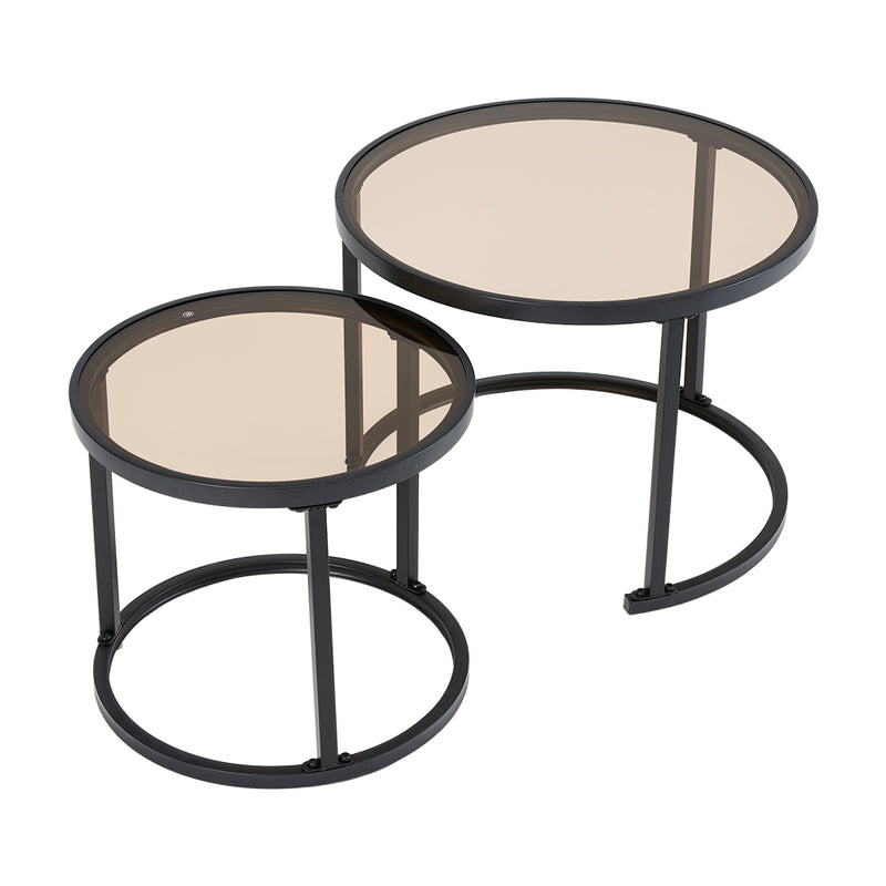 Livingandhome 2-Piece Glass Top Coffee Table Set