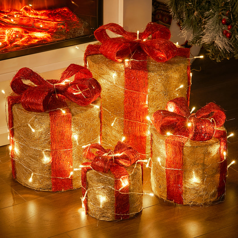 Lifeideas 4-Piece Christmas Gift Box Decorations with LED Lights
