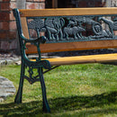 Kids 2 Seater Wooden & Cast Iron Garden Patio Childrens Bench with Animal Design