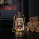 24cm Dual Powered Light up Antique Effect Christmas Water Spinner Hurricane Lantern with Robin on Postbox