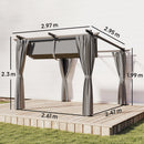 Outsunny 3 X 3(m) Metal Pergola With Retractable Roof And Sidewalls, Light Grey