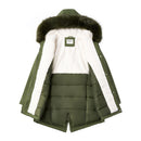 Hooded Mid-length Coat With Detachable Faux Fur Trim