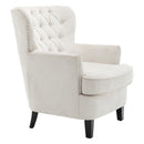 Livingandhome Classic Buttoned Back Linen Armchair with Wooden Legs