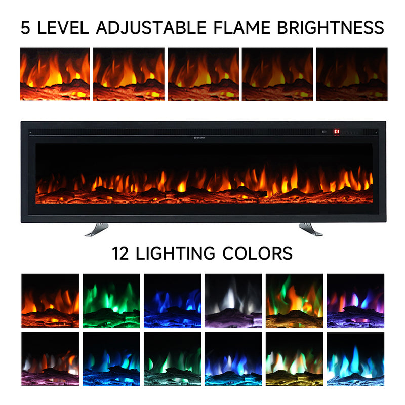 60 Inch Electric Fireplace with Remote 12 Flame Colours 1500W