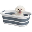 PawHut 27L Dog Bath Tub Foldable Pet Bathtub With Drain Hole Grey