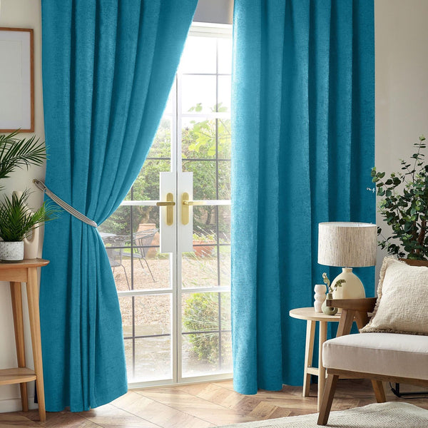 Chenille Blackout Taped Curtains Teal