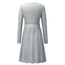 V Neck Knitted Long Sleeves A-line Dress