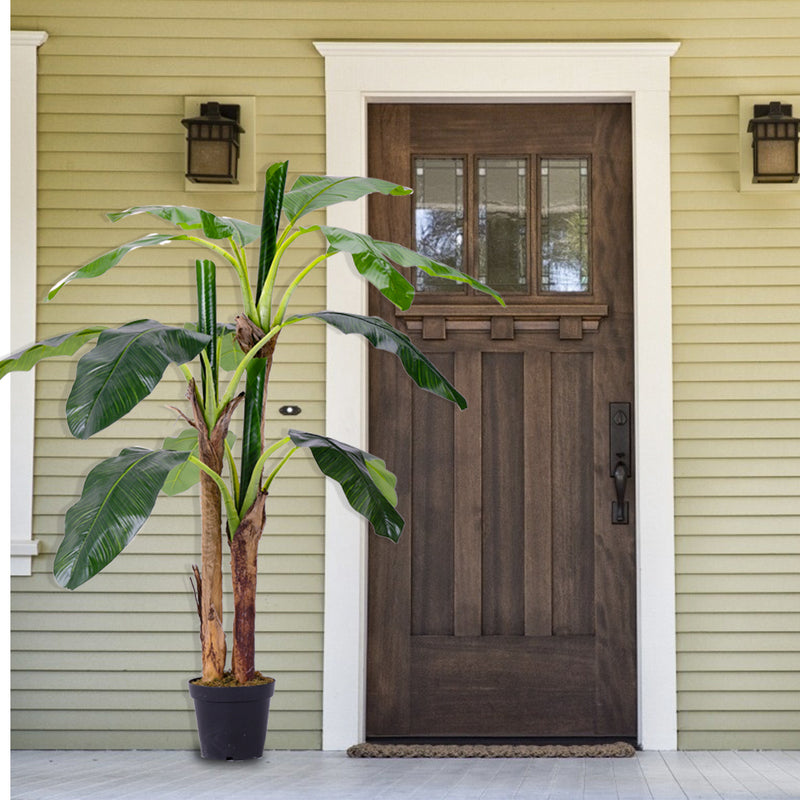 Breeins Banana Artificial Tree 3 Trunk in Black Planter