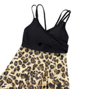 Wrap-Front V-Neck One-piece Leopard Print Swim Dress With Safety Swim Briefs