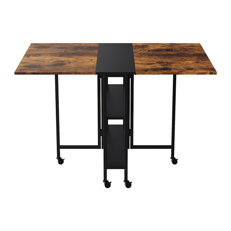 Livingandhome Folding Dining Table with Wheels and Storage Shelves
