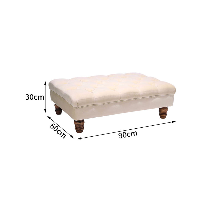 Livingandhome Beige Velvet Ottoman with Gourd Wooden Legs