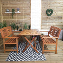 Outdoor 4 Person Folding Rectangular Wooden Garden Patio Dining Table and 2 Benches Set