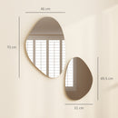 HOMCOM Pebble-Shaped Decorative Mirror, Set of 2 Wall Mirror, Gold Tone