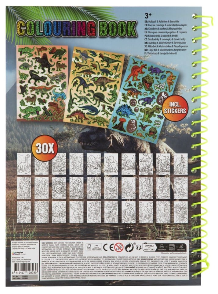 Dino Colouring Book A4, 30 Sheets + 5 Pencils