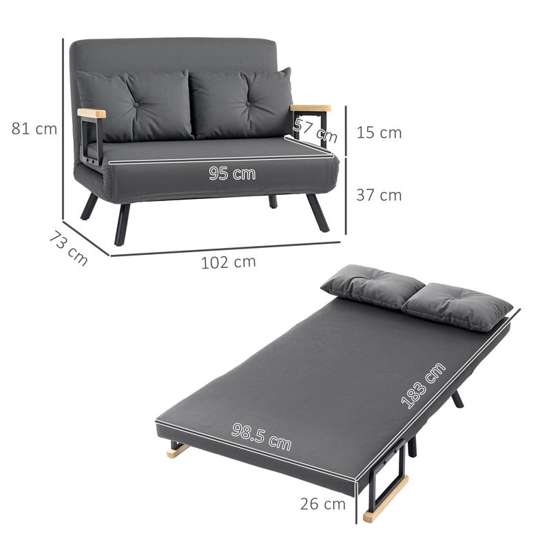 HOMCOM Click Clack 2 Seater Sofa Bed For Living Room, Guest Room, Light Grey