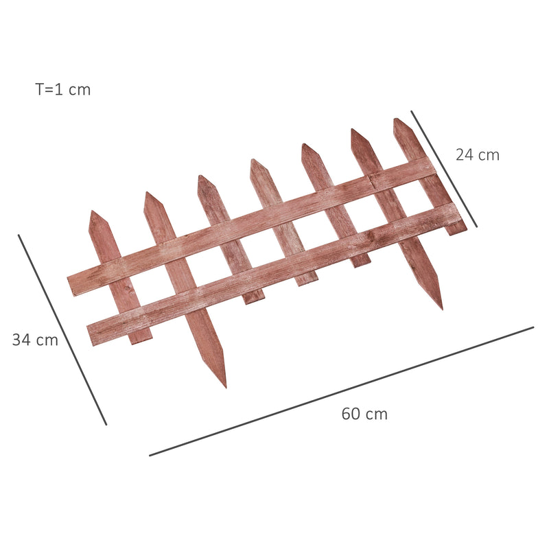 Outsunny Pack of 12 Wooden Plant Border Fence Garden Fixed Picket Fence Brown