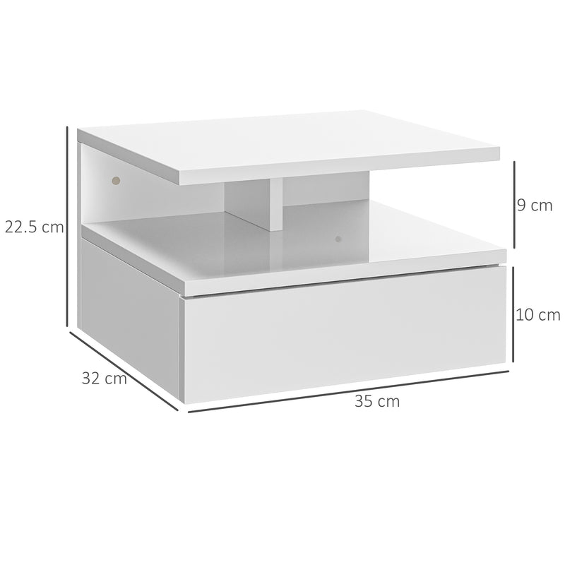 HOMCOM Nightstand Set of 2, Wall Mounted Bedside Cabinet, High Gloss White