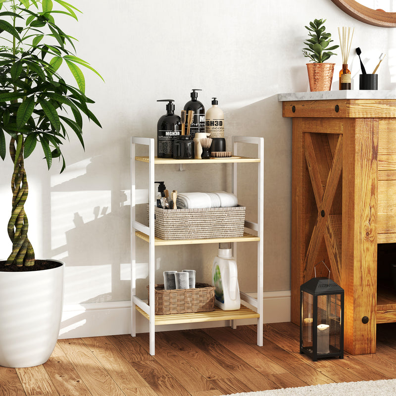 HOMCOM 3-Tier Bamboo Bathroom Storage Shelf with Adjustable Rack, Natural