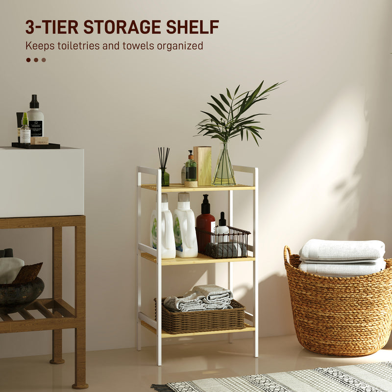 HOMCOM 3-Tier Bamboo Bathroom Storage Shelf with Adjustable Rack, Natural