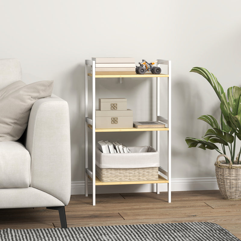 HOMCOM 3-Tier Bamboo Bathroom Storage Shelf with Adjustable Rack, Natural