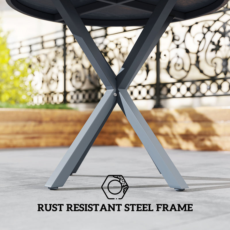 Outsunny Garden Table with Steel Frame, Wood Effect Top, for Balcony, Deck