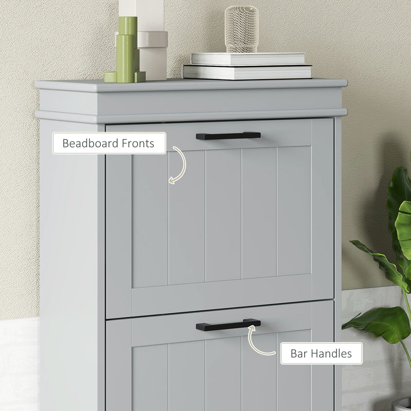 HOMCOM Slim Shoe Storage Cabinet with 2 Flip Drawers for Entryway, Grey