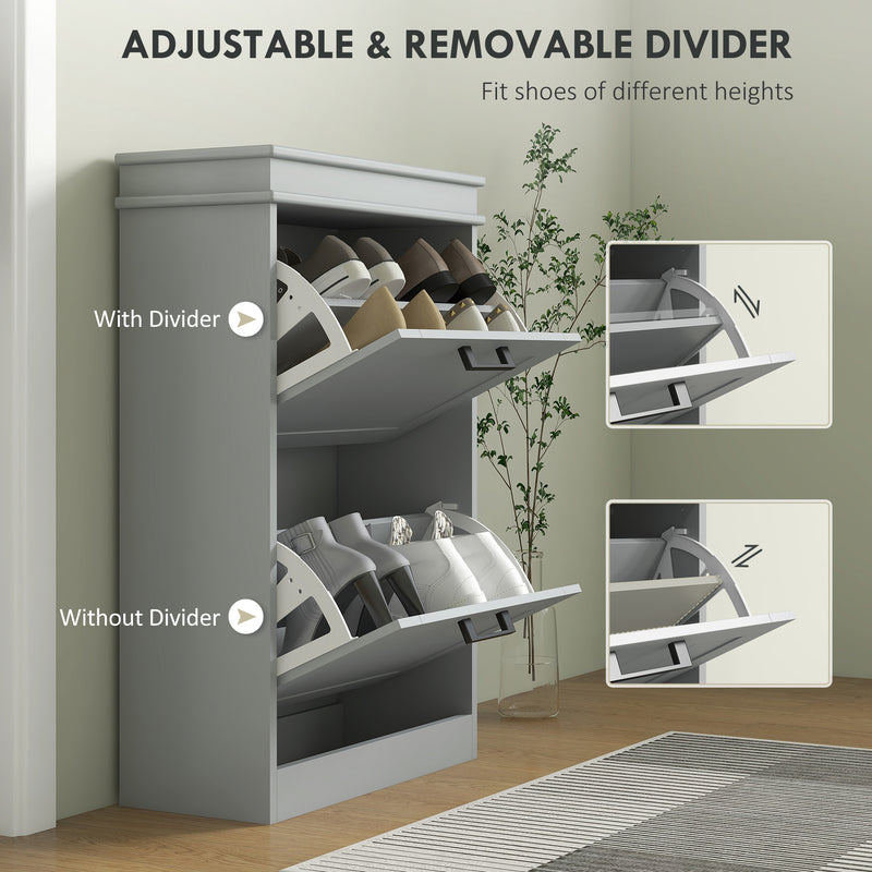 HOMCOM Slim Shoe Storage Cabinet with 2 Flip Drawers for Entryway, Grey