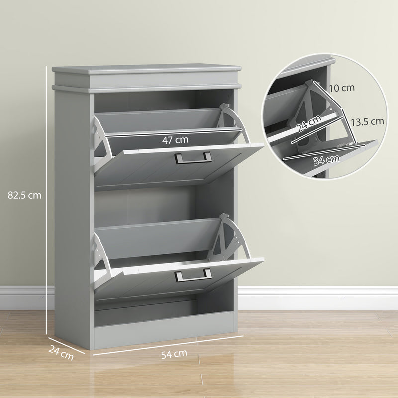 HOMCOM Slim Shoe Storage Cabinet with 2 Flip Drawers for Entryway, Grey
