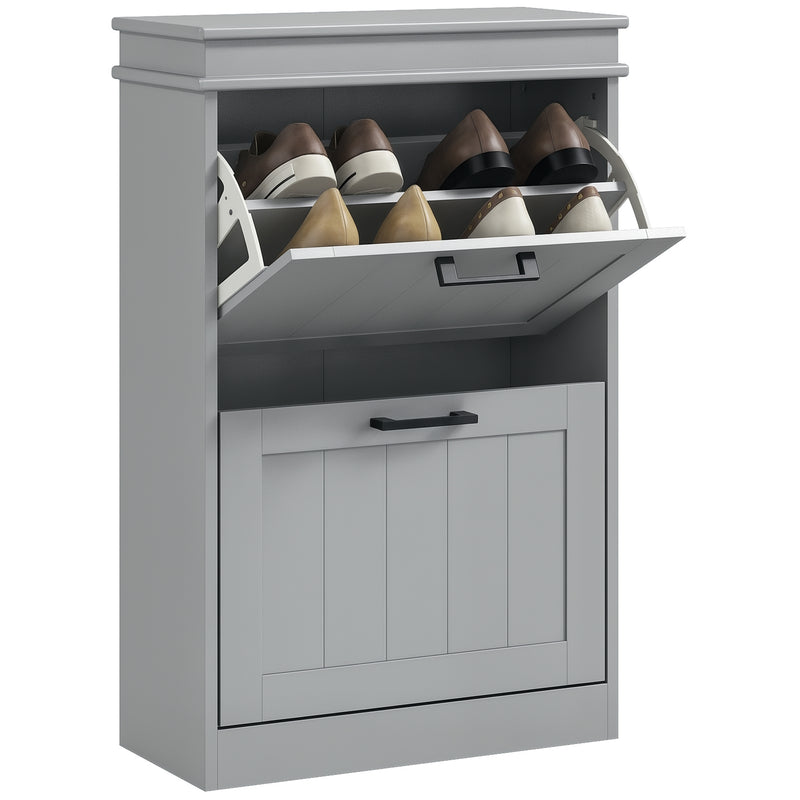 HOMCOM Slim Shoe Storage Cabinet with 2 Flip Drawers for Entryway, Grey