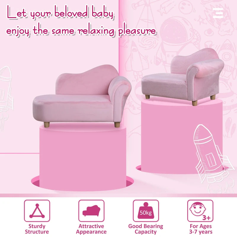 HOMCOM Kids Velvet-Like Chaise Lounge – Pink