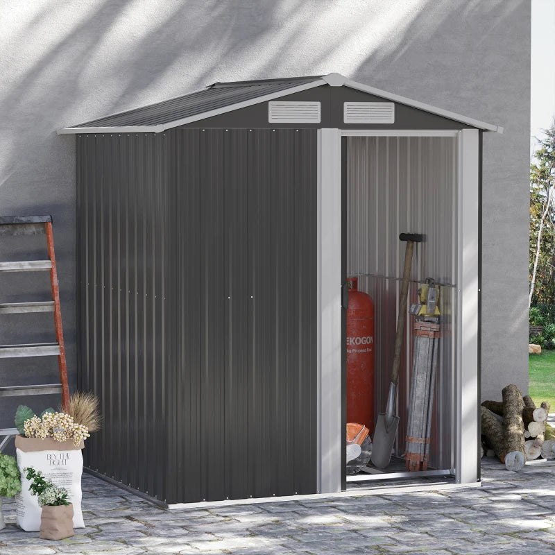 Outsunny Metal Storage Shed with Sliding Door 5ft x 4.3ft - Grey