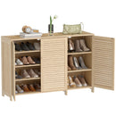 HOMCOM Bamboo Shoe Cabinet with Louvered Doors 18 Pairs Shoe Storage Cabinet