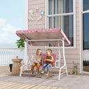 AIYAPLAY Kids 2-Seater Porch Swing with Seat Belts, Adjustable Canopy Pink