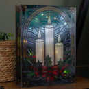 28cm Battery Powered Light Up Glass Christmas Decoration With Candles & Warm White LEDs