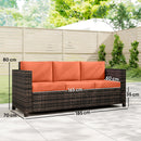 Outsunny Rattan Wicker 3-seater Sofa Chair Patio Furniture, Orange